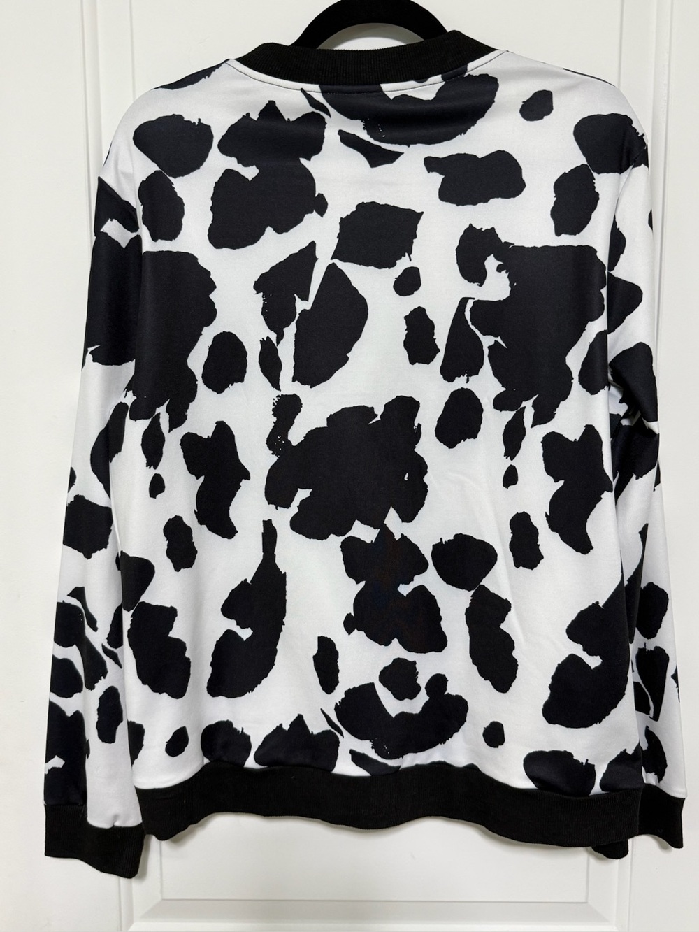 Women's Black & White Cow Print Bomber Jacket - Picture 2 of 7